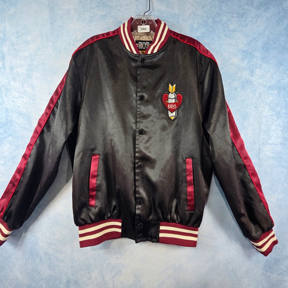 BKYS La Bomba Black Satin Varsity Bomber Jacket‎ Mens Medium Streetwear Boxing